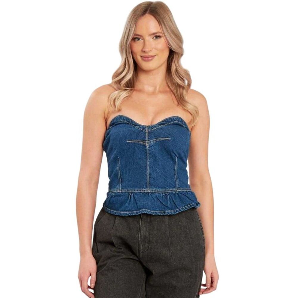 Influence Womens/Ladies Peplum Fitted And Flared Corset Top / Blue